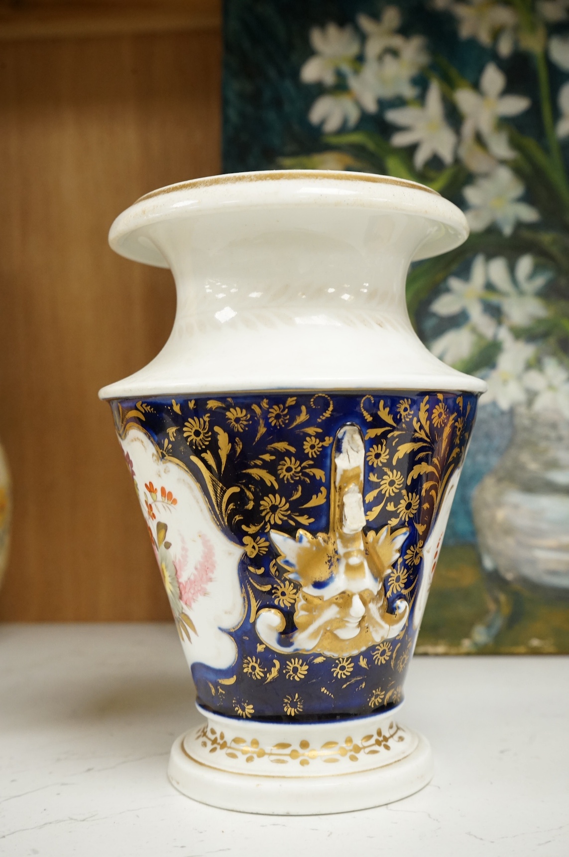 A mid 19th century Chinese famille rose vase together with other oriental and African wares, largest 33cm high. Condition - varies